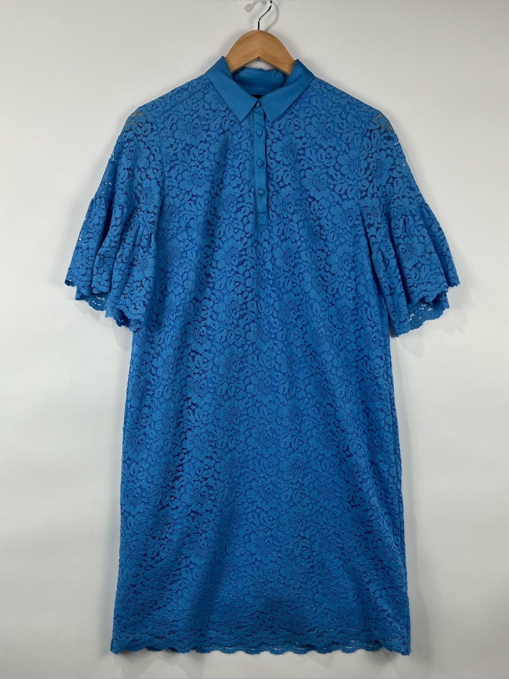 Banana Republic Lace Shift Dress Collared Ruffle Sleeve Lined